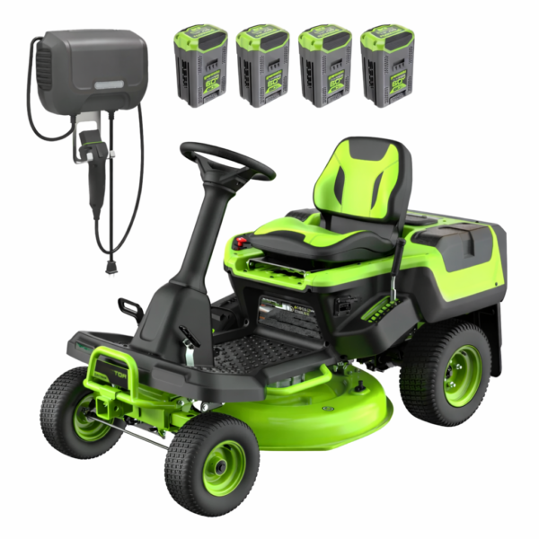 60V 30" Cordless Electric Riding Lawn Tractor w/ (4) 8.0Ah Batteries & 600W Fast Charger – Brushless Motor, Up to 1.25 Acre Coverage