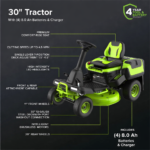 60V 30" Cordless Electric Riding Lawn Tractor w/ (4) 8.0Ah Batteries & 600W Fast Charger – Brushless Motor, Up to 1.25 Acre Coverage - Image 3