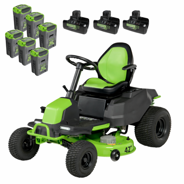 60V 42" Cordless Battery Riding Lawn Mower w/ (6) 8.0Ah Batteries & Chargers