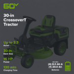 60V 30" CrossoverT Riding Lawn Tractor with Bagger Included, (4) 8.0Ah + (1) 20.0Ah Batteries & 600W Charger - Image 2