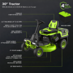 60V 30" CrossoverT Riding Lawn Tractor with Bagger Included, (4) 8.0Ah + (1) 20.0Ah Batteries & 600W Charger - Image 3