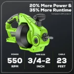 PowerFlow 24V Cordless Drain Auger 23FT with 2Ah Battery & Charger – High Torque Clog Remover - Image 3