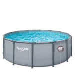 Funsicle Oasis Above Ground Metal Frame Swimming Pool Set – with FB1200S AutoSkimmer Pump, Ladder, Cover, Cloth & Deluxe Maint. Kit, 14′ x 48″, Round, Gray