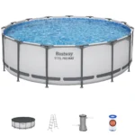 Bestway Steel Pro MAX 15′ x 48″ Prismatic Stone Pool Set| Durable Construction, Easy Assembly, and All-Inclusive Accessories – above ground pool set with filter pump, ladder, and pool cover