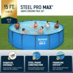 Bestway Steel Pro MAX 15′ x 48″ Round Above Ground Swimming Pool & Pool Ladder - Image 2
