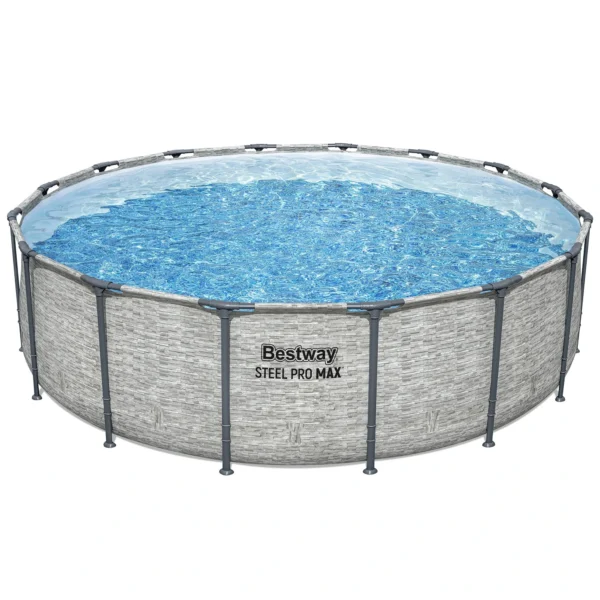 Bestway: Steel Pro MAX – 16′ x 48″, Grey -Round Above Ground Swimming Pool Set, ClickConnect Frame, Tritech, Filter Pump-Ladder-Cover, 5145 Gal Water