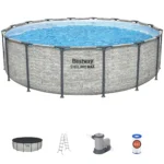 Bestway: Steel Pro MAX – 16′ x 48″, Grey -Round Above Ground Swimming Pool Set, ClickConnect Frame, Tritech, Filter Pump-Ladder-Cover, 5145 Gal Water - Image 2