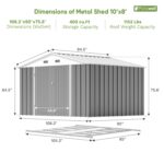 10x8 Metal Shed with Floor, Gray - Image 3