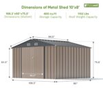 10x8 Metal Shed with Weather Resistance, Brown - Image 3
