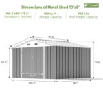 10x8 Metal Shed with Weather Resistance, Gray - Image 3