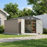 10x12 Metal Shed with Floor Frame, Brown - Image 11