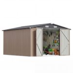 10x12 Metal Shed with White Vents, Brown