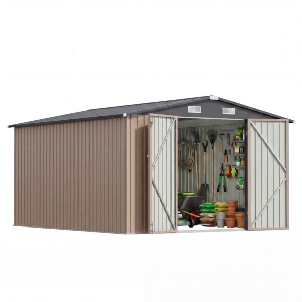10x12 Metal Shed with White Vents, Brown