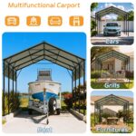 Belutku 10'x15' Metal Carport with Vertical Roof, Black - Image 7