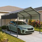 Belutku 10'x15' Metal Carport with Vertical Roof, Black - Image 2