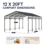 Belutku 12'x20' Metal Carport with Vertical Roof, Black - Image 3