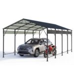 Belutku 12'x20' Metal Carport with Vertical Roof, Black - Image 9