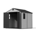 8x8 Plastic Storage Shed with Window and Lockable Door, Gray