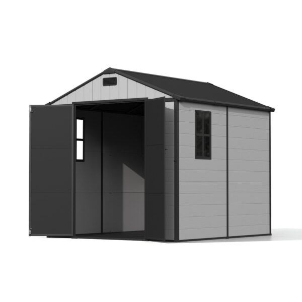 8x8 Plastic Storage Shed with Window and Lockable Door, Gray