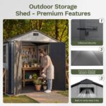 8x8 Plastic Storage Shed with Window and Lockable Door, Gray - Image 4