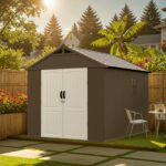 Kick-it 8x8 Plastic Storage Shed with Floor, Brown - Image 2