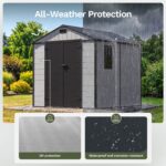 8x8 Plastic Storage Shed with Window and Lockable Door, Gray - Image 6