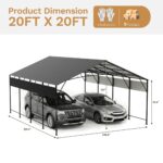 Belutku 20x20 ft Outdoor Metal Carport, Black - Image 3