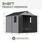 8x8 Plastic Storage Shed with Window and Lockable Door, Gray - Image 3