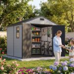 8x8 Plastic Storage Shed with Window and Lockable Door, Gray - Image 2