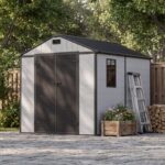 8x8 Plastic Storage Shed with Window and Lockable Door, Gray - Image 7