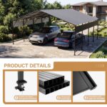 Belutku 20x20 ft Outdoor Metal Carport, Black - Image 5
