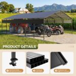 Belutku 20x30 ft Outdoor Metal Carport, Black - Image 6
