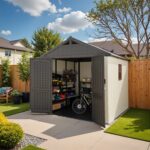 Kick-it 8x8 Plastic Storage Shed with Floor and Windows, Gray & Beige - Image 4