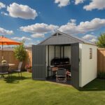 Kick-it 8x8 Plastic Storage Shed with Floor and Windows, Gray & Beige - Image 2