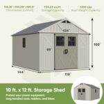 10x12ft Plastic Storage Shed with Skylight, Lockable Door & Windows - Image 3