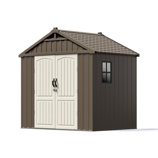 Kick-it 8x8 Plastic Storage Shed with Floor, Brown