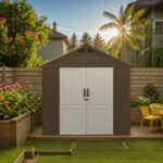 Kick-it 8x6 Plastic Storage Shed with Floor, Brown - Image 12