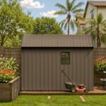 Kick-it 8x8 Plastic Storage Shed with Floor, Brown - Image 9