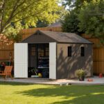 Kick-it 8x12 Plastic Storage Shed with Floor, Brown - Image 2