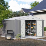 10x10 Metal Storage Shed with Weather-Resistance, Gray - Image 2
