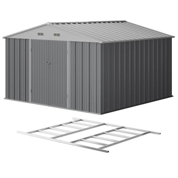 10x10 Metal Storage Shed with Floor Frame, Gray