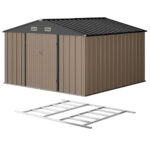 10x10 Metal Storage Shed with Floor Frame, Brown