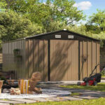10x10 Metal Storage Shed with Floor Frame, Brown - Image 9