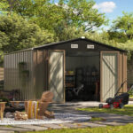10x10 Metal Storage Shed with Floor Frame, Brown - Image 2