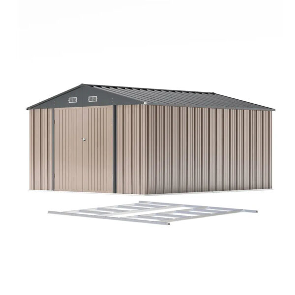 10x12 Metal Shed with Floor Frame, Brown