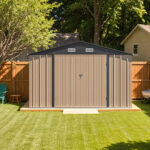 10x12 Metal Shed with Floor Frame, Brown - Image 9