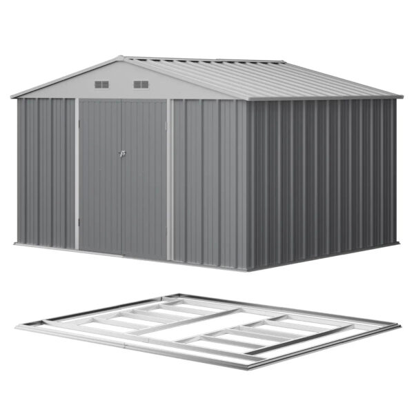 10x8 Metal Shed with Floor, Gray