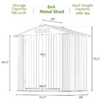 6x4 Metal Shed with Peak Roof (White) - Image 3