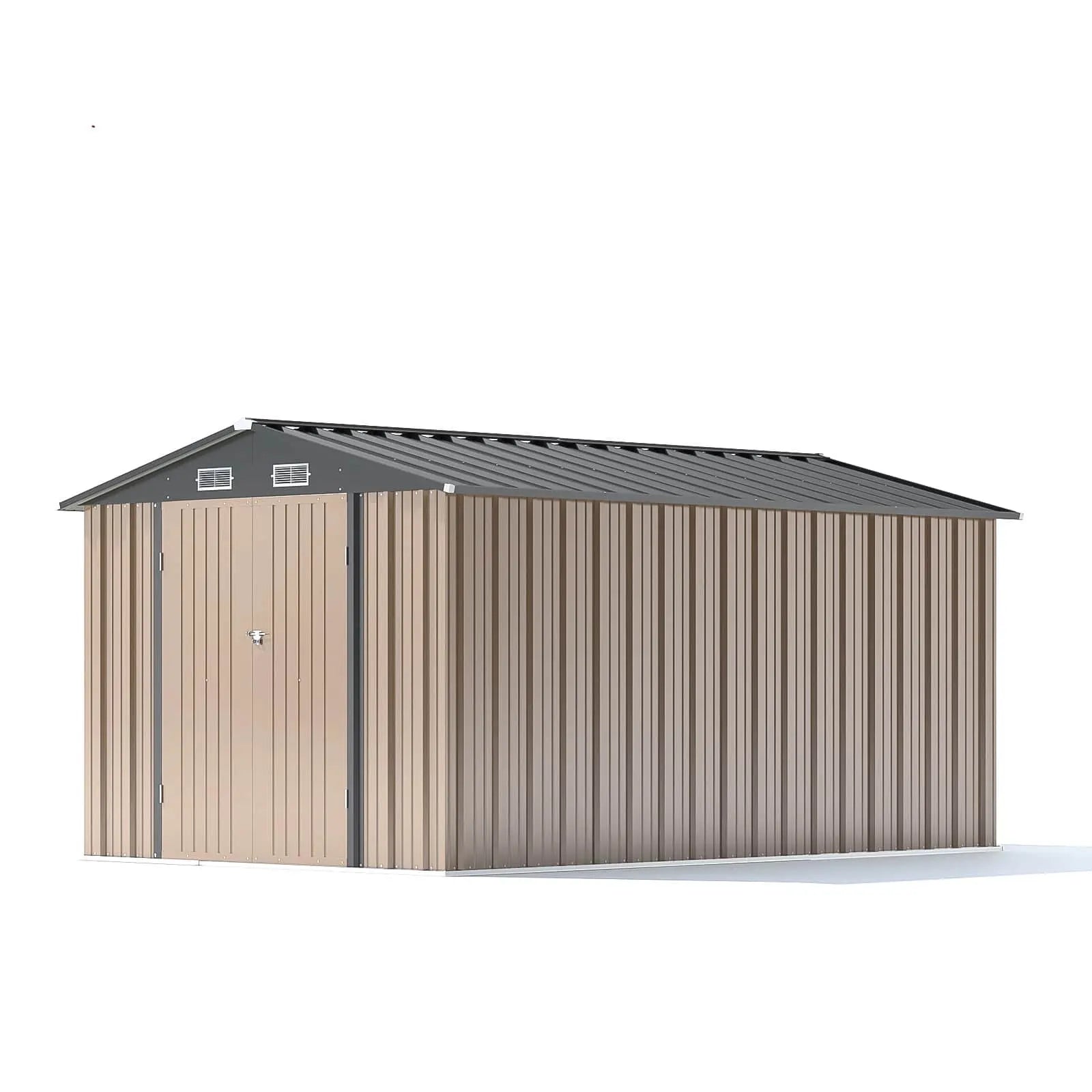 patiowell-8x12-metal-shed-khaki-min_ba48dc7b-4744-4b0e-9ded-b15a92bc0e98 8x12 Metal Storage Shed, Brown - Image 1