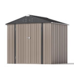 8x6 Metal Shed with Peak Roof (Brown)